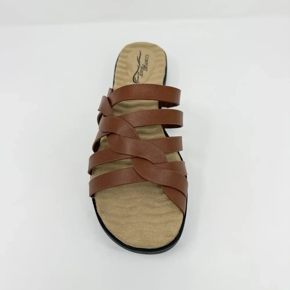 Easy Street Sheri Slide Sandals Cognac Women’s Size 11 W Comfort